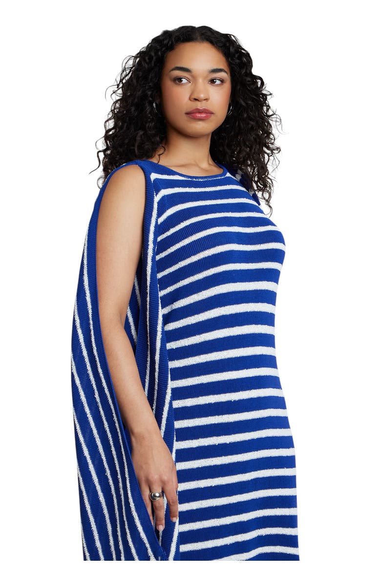 Fringe Detail Striped Knit Maxi Dress, Alternate, color, BLUE WHITE STRIPE