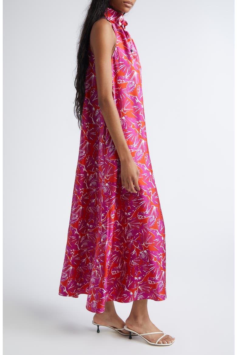 Print Silk Twill Maxi Dress, Alternate, color, CORAL