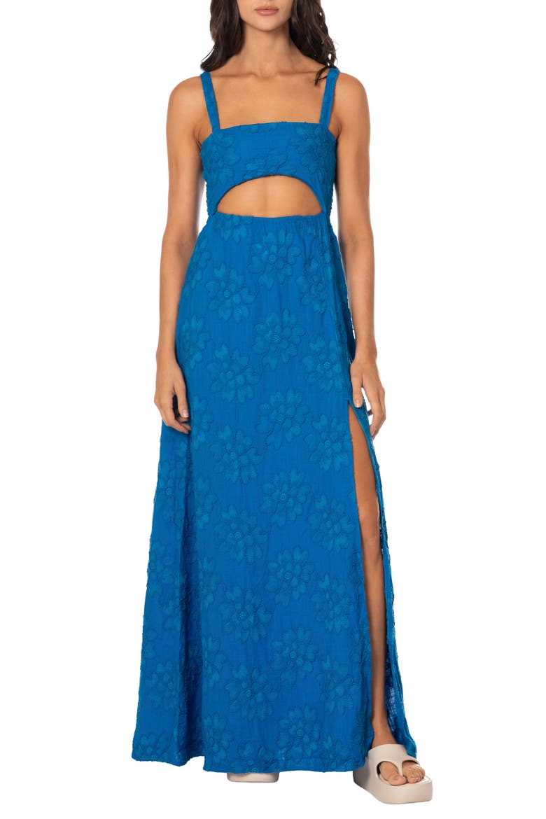 Poet Cutout Embroidered Cover-Up Dress, Main, color, BRIGHT BLUE