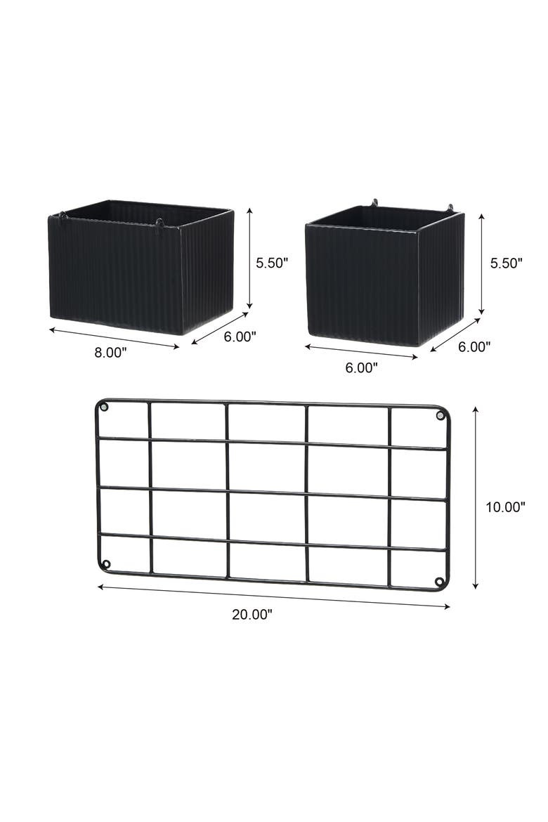20"L Black Metal Vertical 3 Pots Wall Hanging Planter Stands, Alternate, color, Black