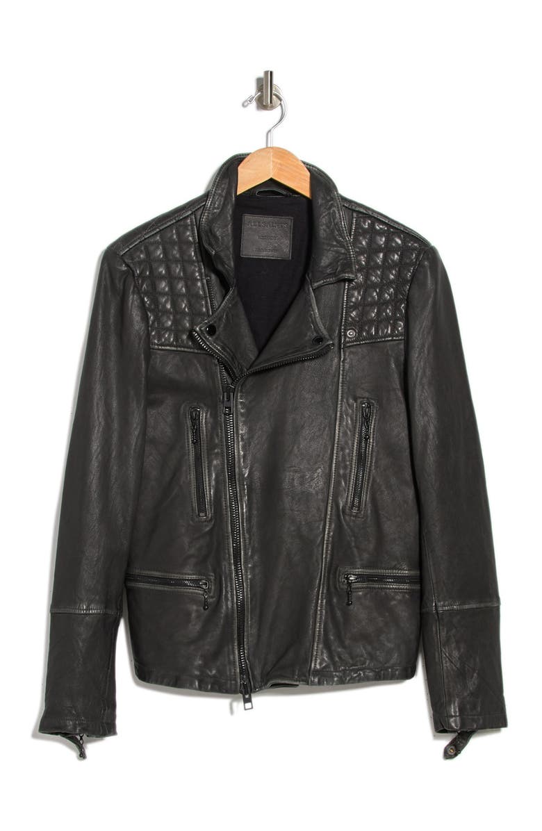 AllSaints Cargo Biker Slim Fit Leather Jacket, Alternate, color,