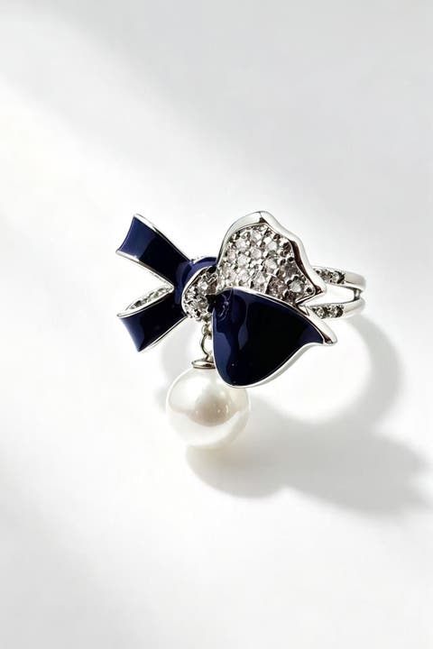 Butterfly Pearl Drop Ring