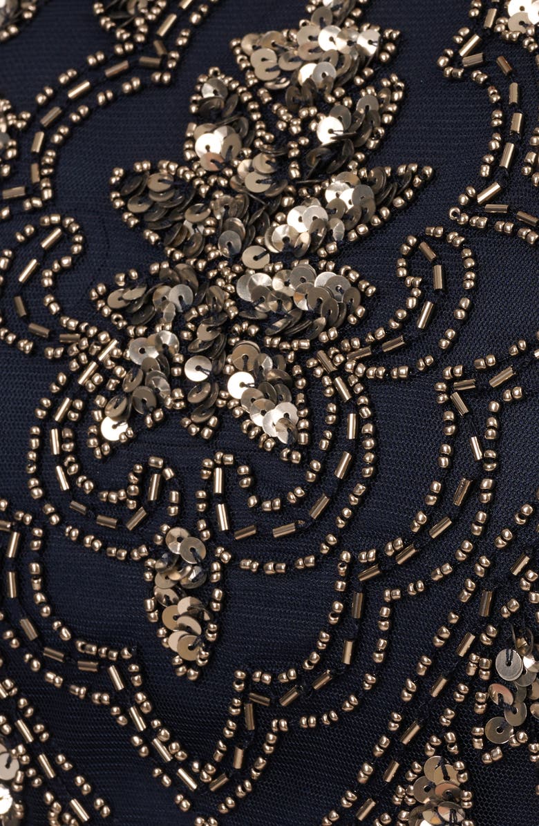 Adrianna Papell Beaded Long Sleeve Goddet Gown, Alternate, color, Midnight