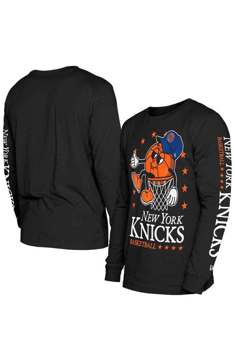 New Era Men's New Era Black New York Knicks Old School Sport Long Sleeve T-Shirt, Alternate, color, 