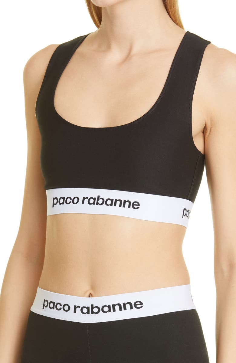 Rabanne Logo Bodyline Sports Bra, Alternate, color, 