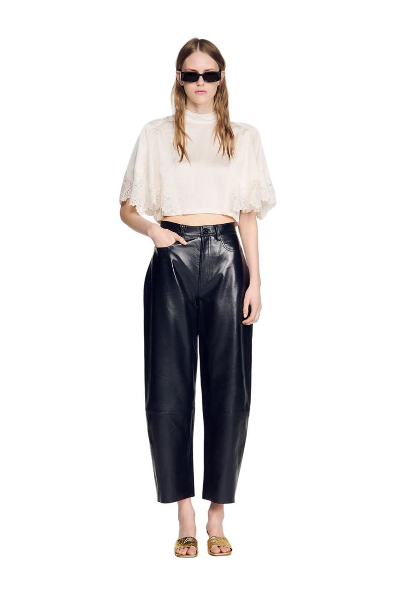 Satin cape-effect crop top, Alternate, color, Ecru