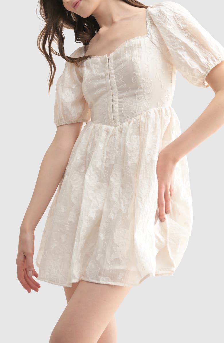 Lush Corset Puff Sleeve Minidress, Alternate, color, Cream