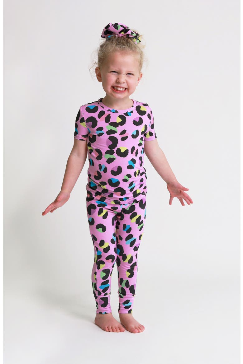Electric Leopard Fitted Two-Piece Pajamas, Alternate, color, OPEN PURPLE