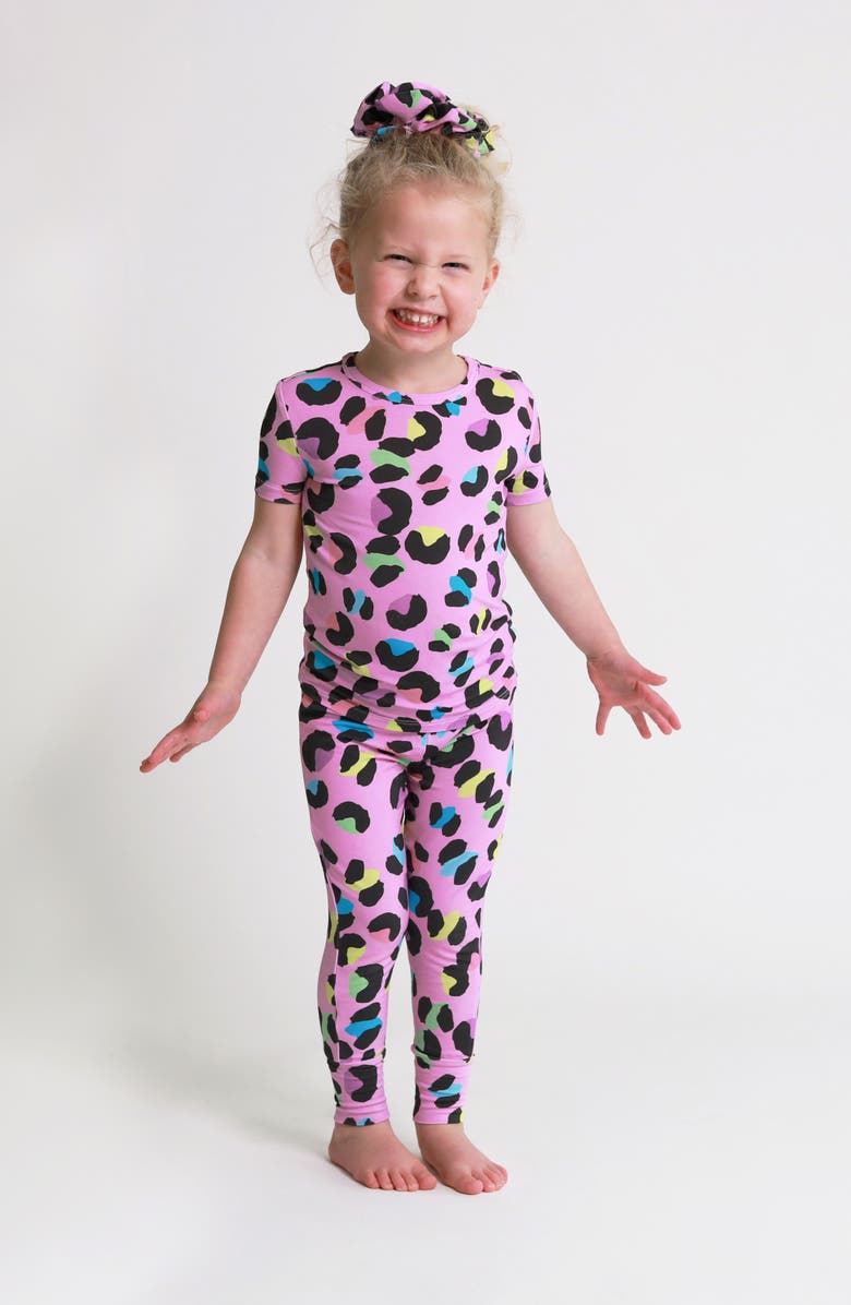 Posh Peanut Electric Leopard Fitted Two-Piece Pajamas, Alternate, color,