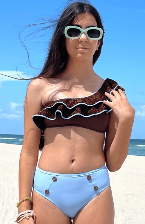 Nessi Byrd One Shoulder Multi-layered Glitter Ruffle Two Piece Bikini, Little Kid-big Kid In Multi