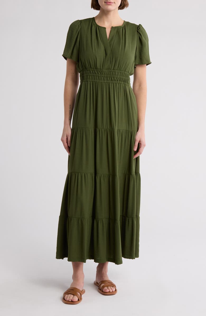 BY DESIGN Rio Crepe Maxi Dress, Main, color, Rifle Green