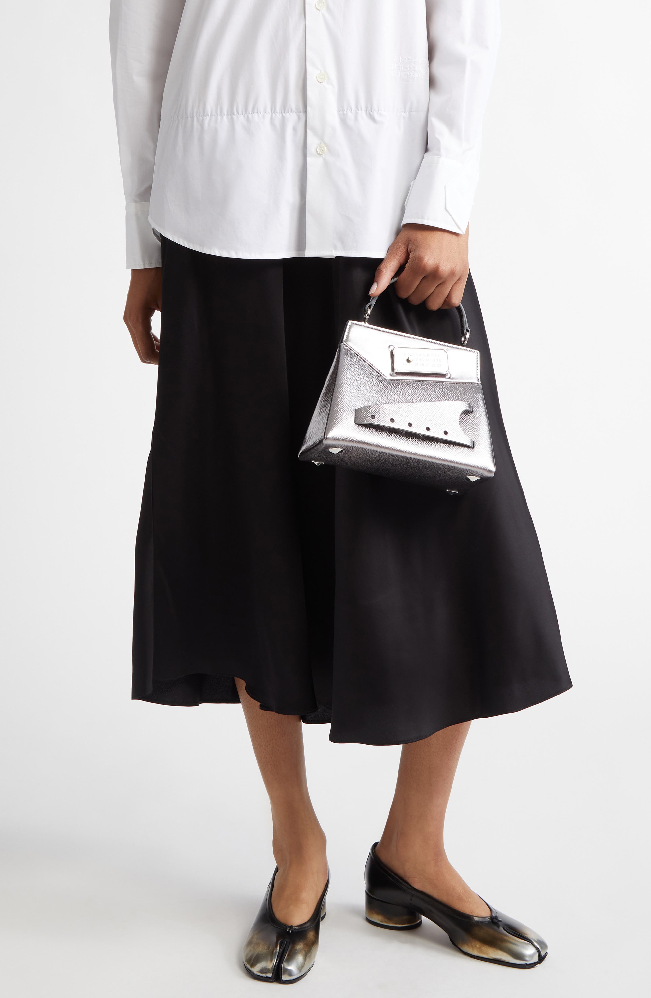 Maison Margiela Small Snatched Metallic Leather Top Handle Bag, Alternate, color, 