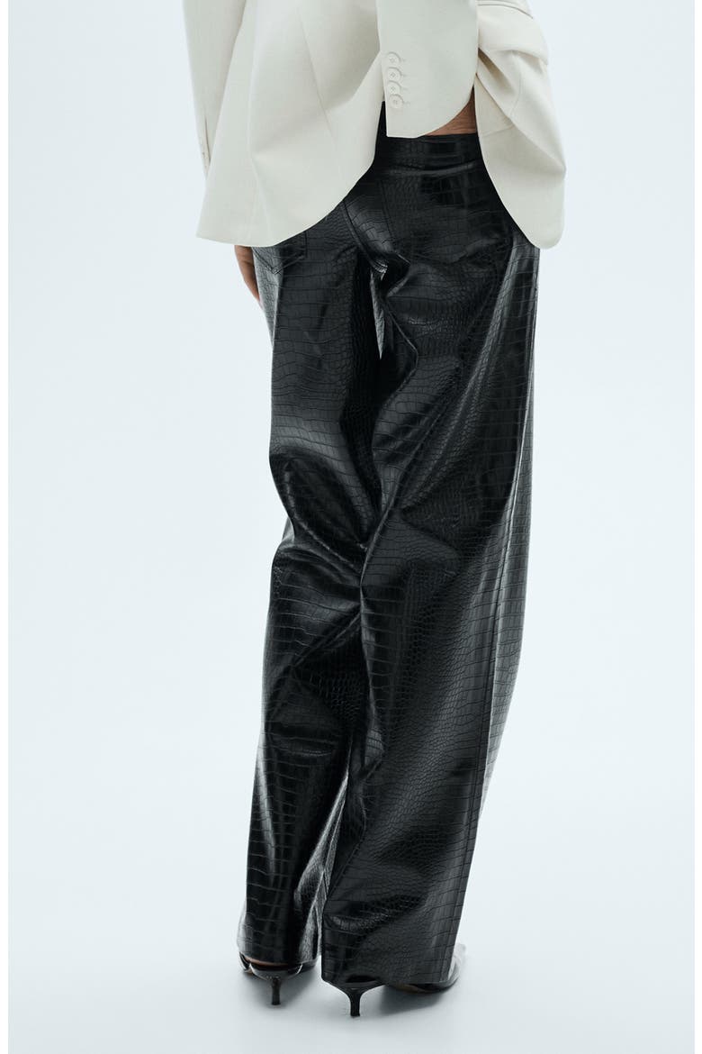 Snakeskin Effect Faux Leather Straight Pants, Alternate, color, BLACK