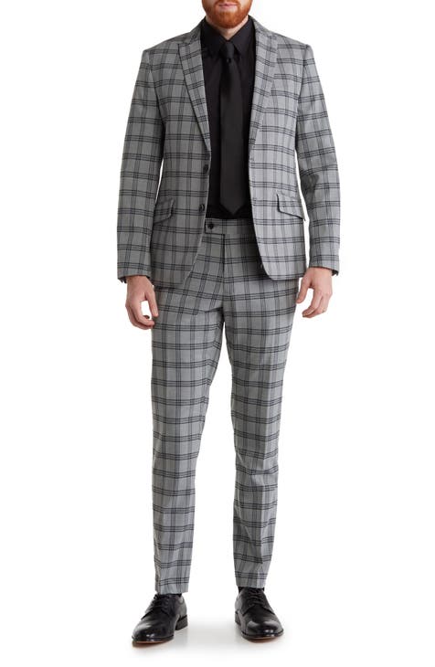 Grey Plaid Two Button Peak Lapel Suit