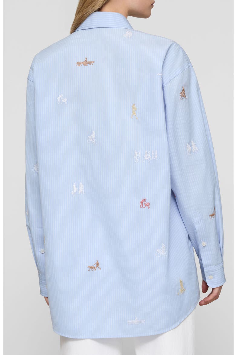 Oversize Stripe Emrboidered Poplin Button-Up Shirt, Alternate, color, SKYLINE BLUE MULTI
