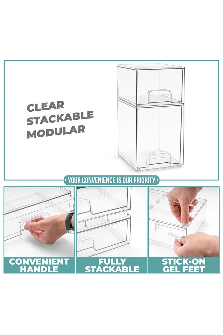2-Piece Stackable Drawer Set, Alternate, color, CLEAR