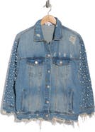 BLANKNYC Faux Pearl Distressed Denim Jacket