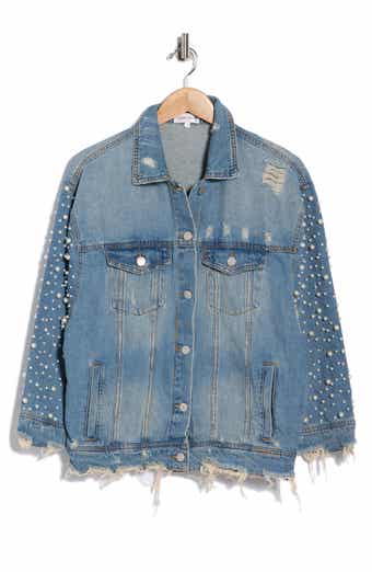 BLANKNYC Faux Pearl Distressed Denim Jacket
