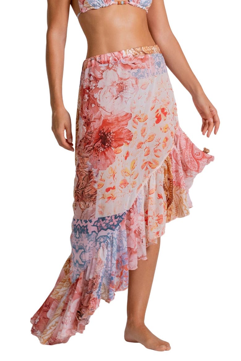 Ruffle Print Cover-Up Midi Skirt, Alternate, color, MULTI