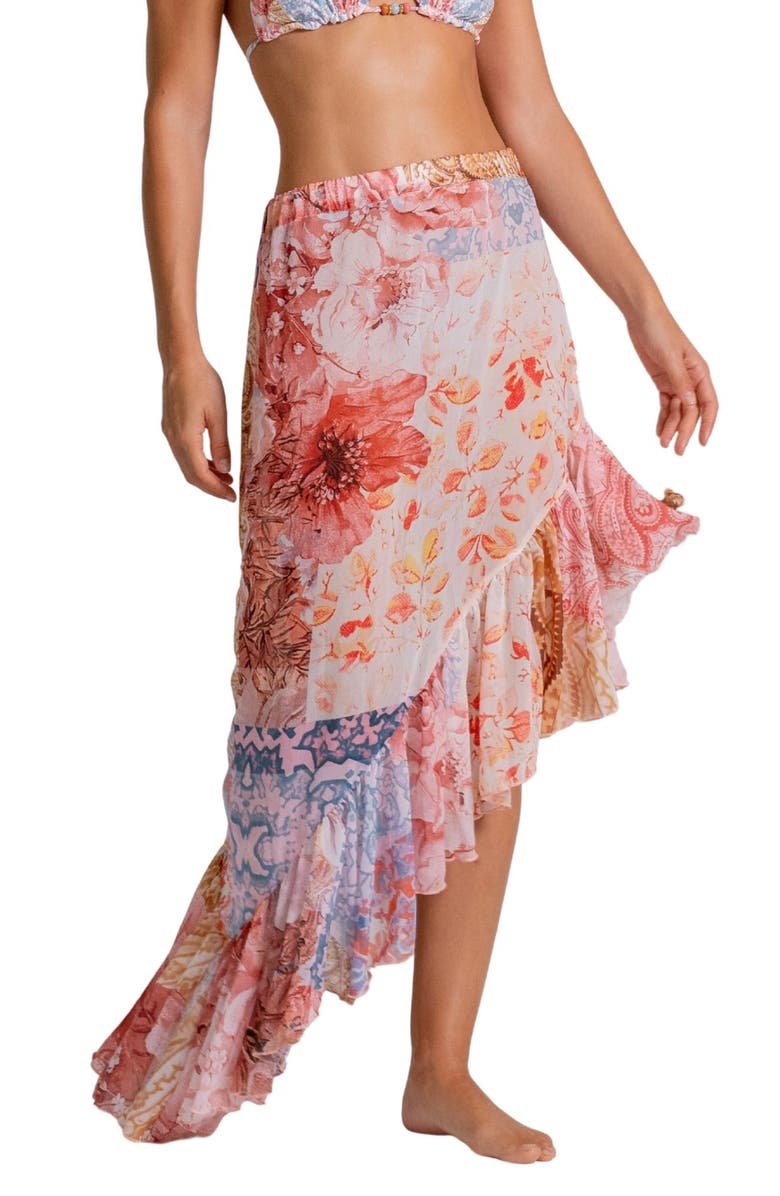 Cosita Linda Ruffle Print Cover-Up Midi Skirt, Alternate, color, 