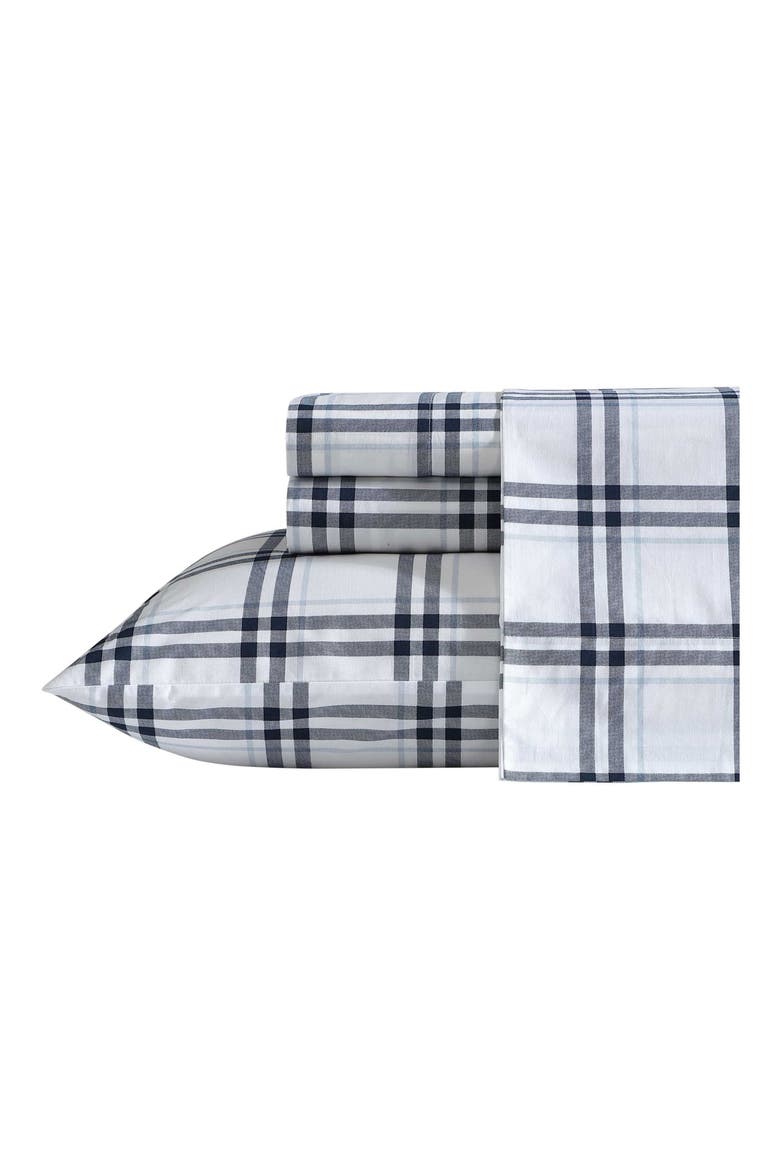 Ryan Cove Plaid 200-Thread Count Cotton Percale Sheet Set, Main, color, DARK BLUE