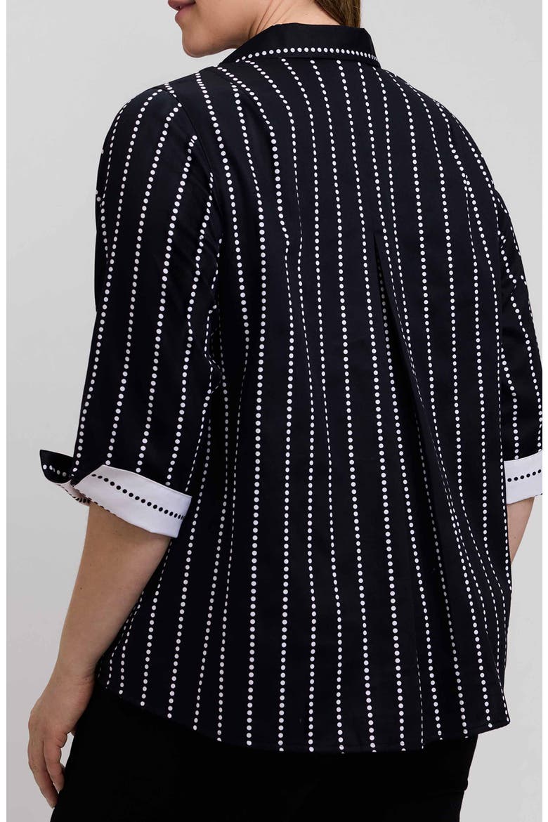 Agnes Dot Stripe Three-Quarter Sleeve Cotton Popover Top, Alternate, color, BLACK/ WHITE