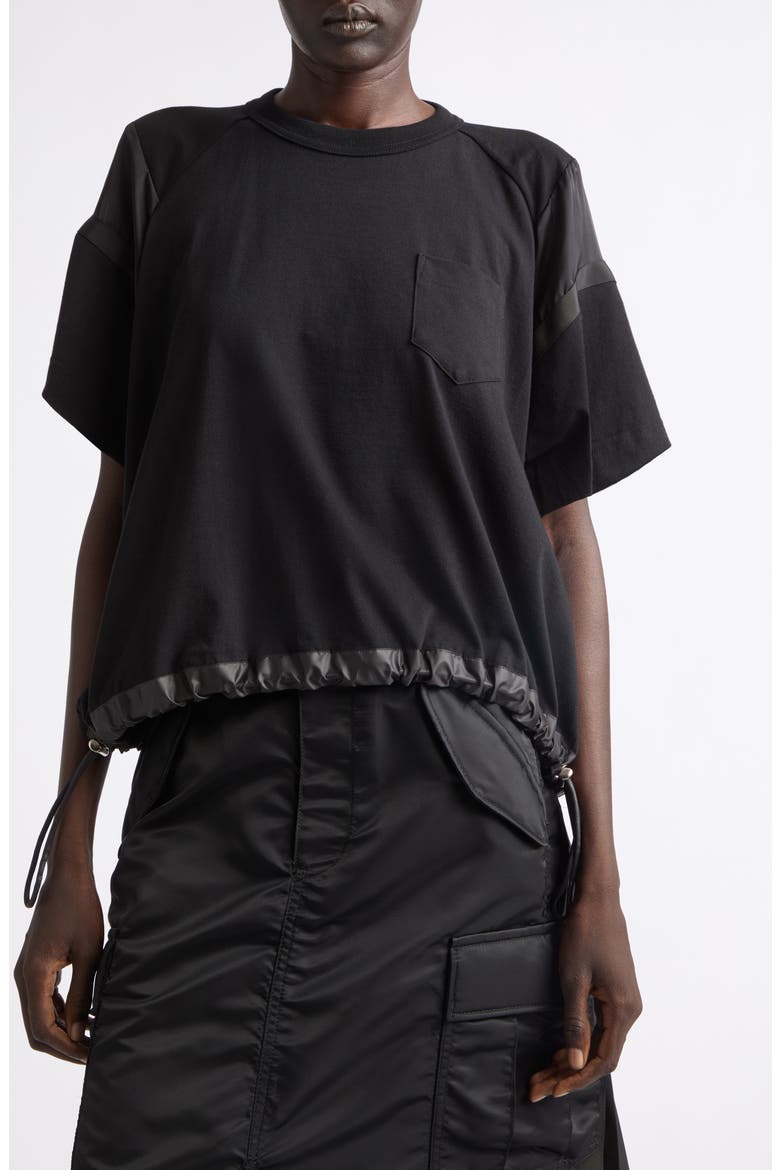 Oversize Satin & Cotton Jersey T-Shirt, Main, color, BLACK/ BLACK