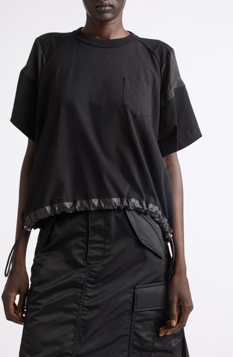 Oversize Satin & Cotton Jersey T-Shirt