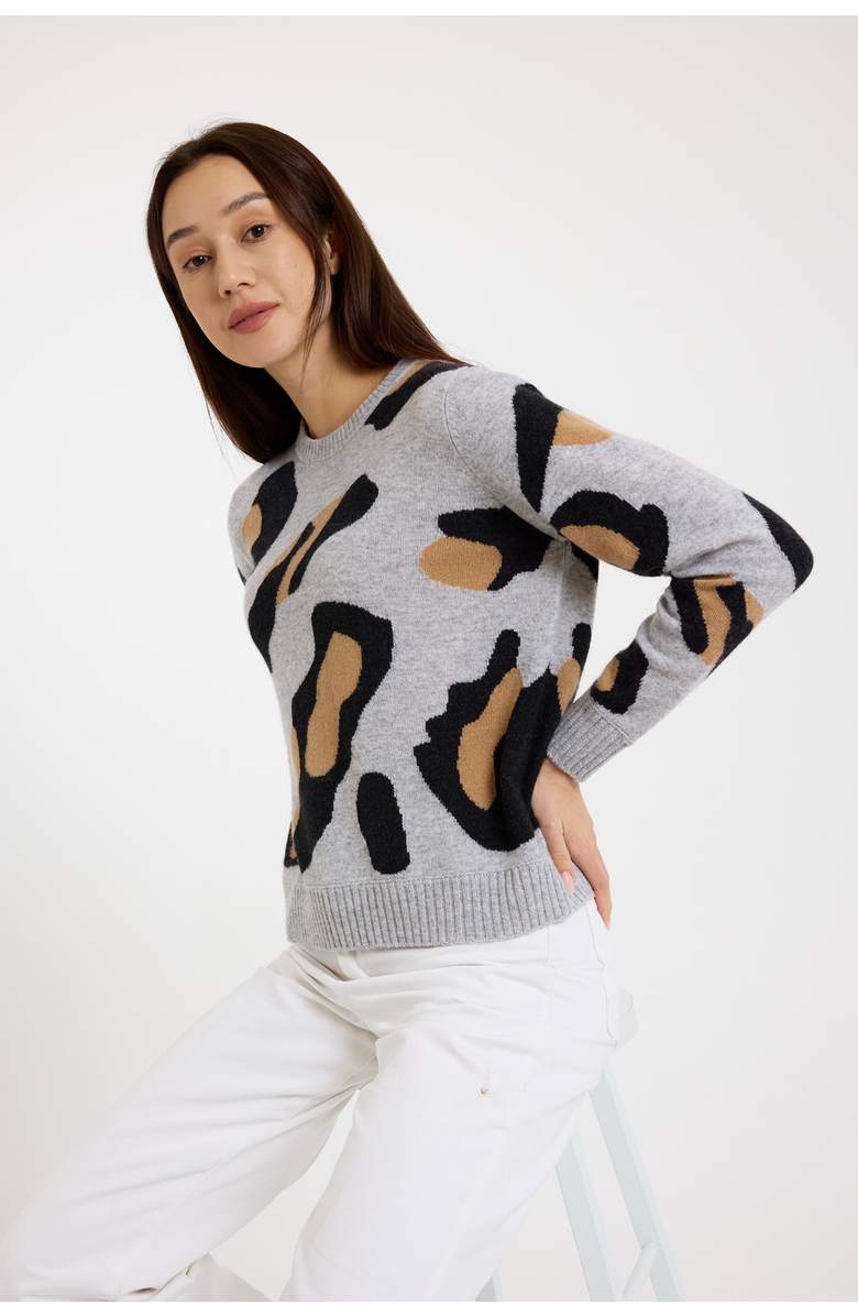 Brodie Pure Cashmere Abstract Crew Neck 100% Cashmere Sweater, Alternate, color, Super Grey