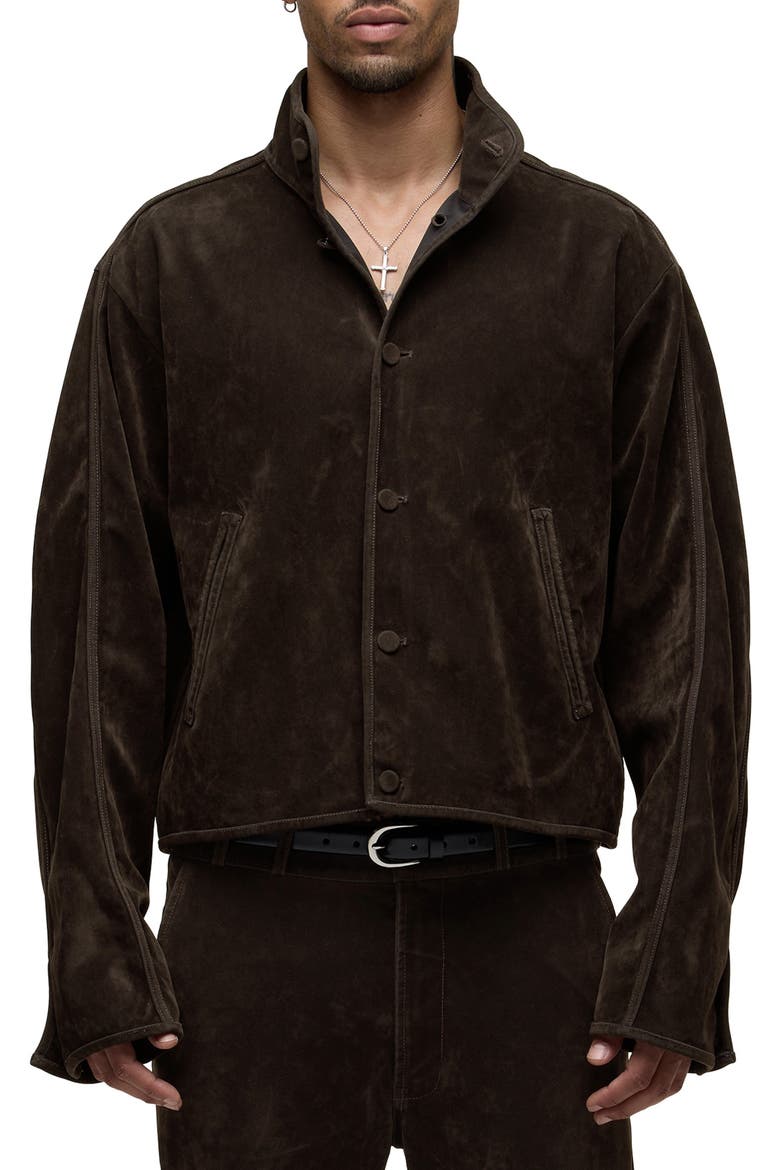 Faux Suede Jacket, Main, color, DARK BROWN