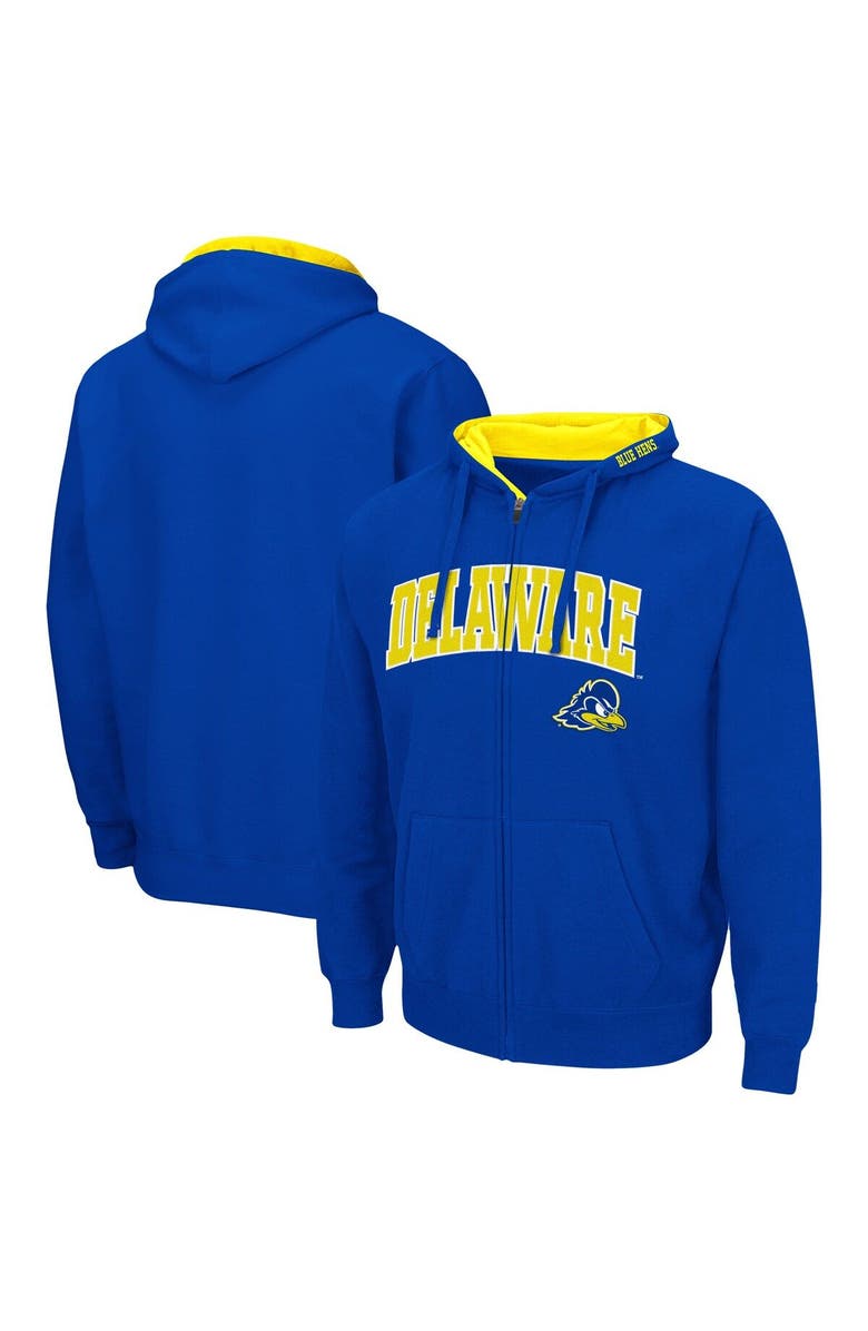 COLOSSEUM Men's Colosseum Royal Delaware Fightin' Blue Hens Arch & Logo 3.0 Full-Zip Hoodie, Main, color, Royal
