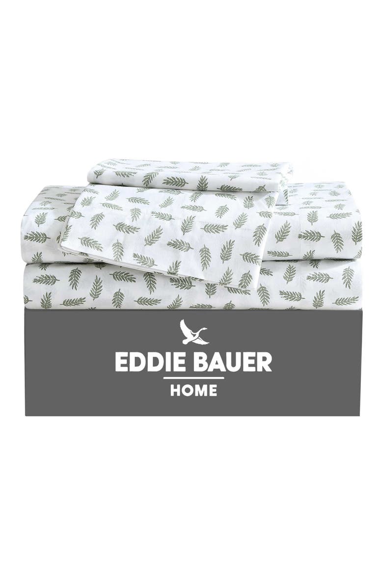 Laurel Leaves Cotton Sheet Set, Alternate, color, WHITE/ GREEN