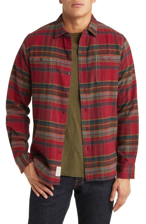 Two-Pocket Long Sleeve Flannel Button-Up Shirt