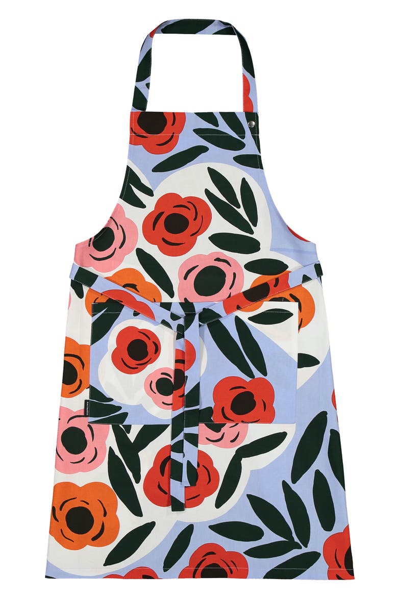 Ruukku Floral Apron, Main, color, LIGHT BLUE/ RED/ DARK GREEN