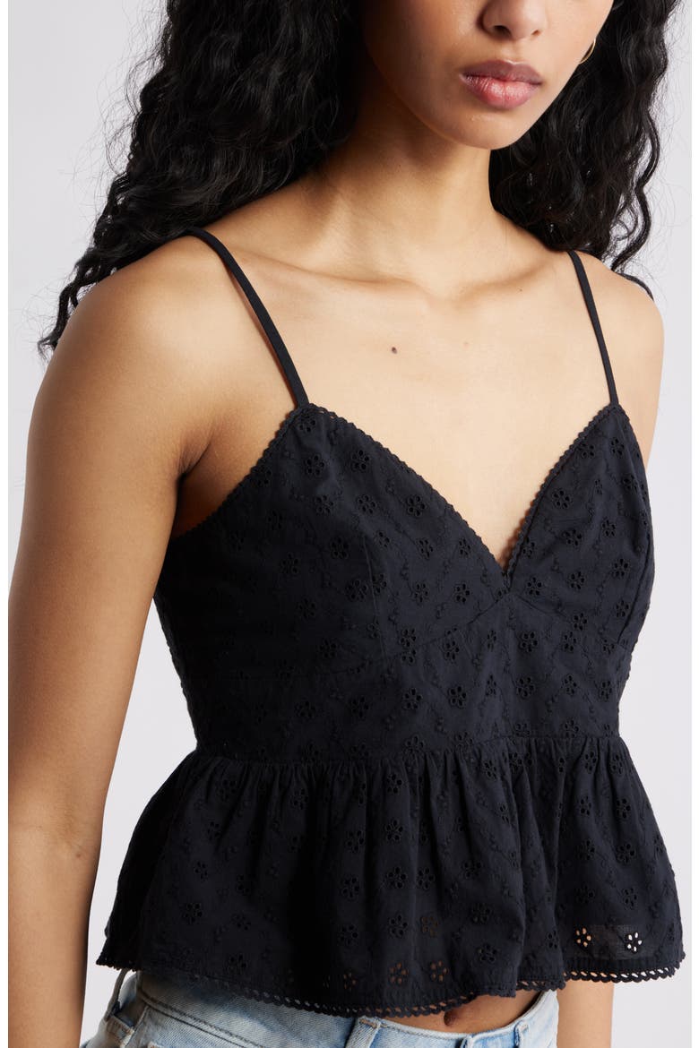 Pretty Cotton Eyelet Babydoll Top, Alternate, color, BLACK