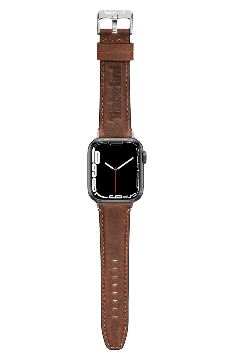 Timberland Barnesbrook Water Repellent Leather 22mm Smartwatch Watchband, Alternate, color, Brown