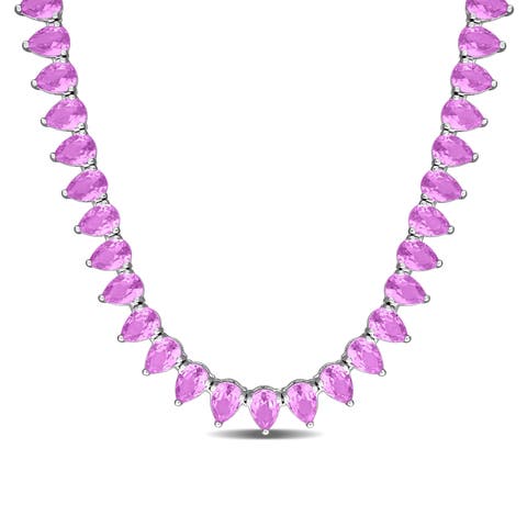 Lab-Created Pink Sapphire Tennis Necklace