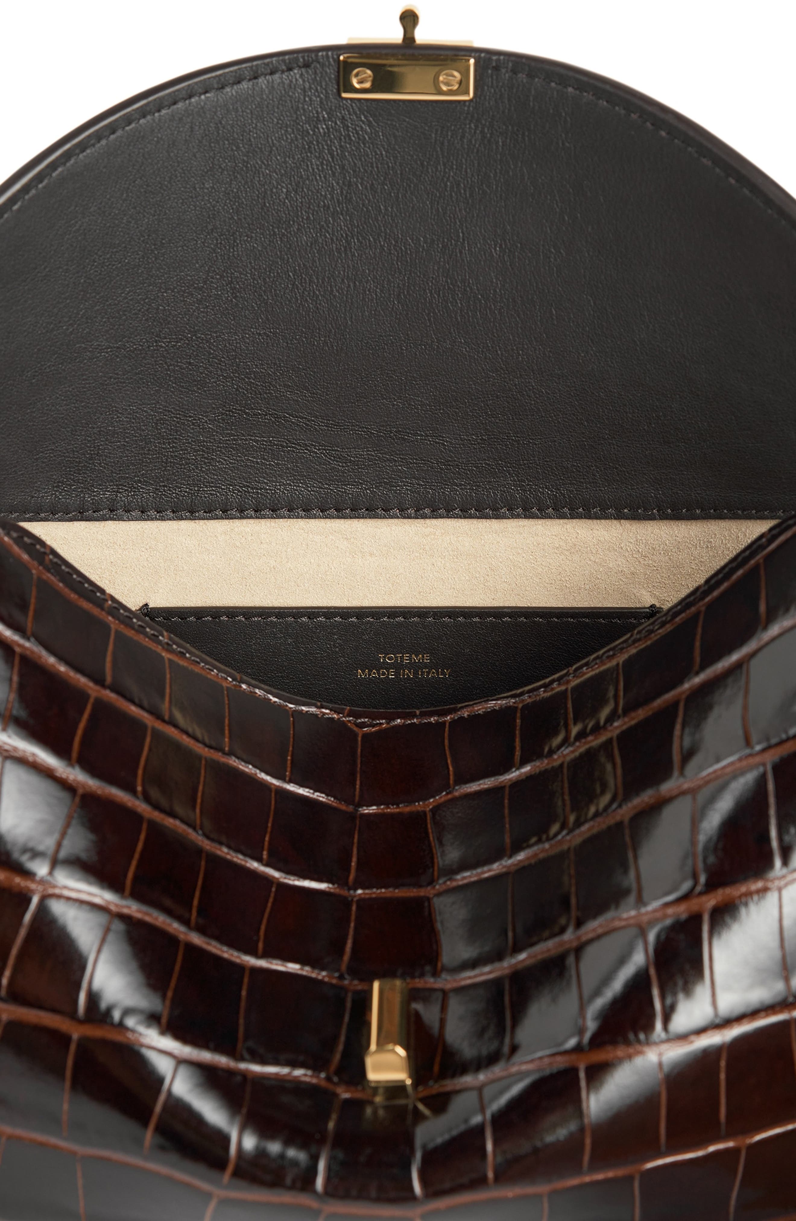 TOTEME T-Lock Croc Embossed Leather Clutch, Alternate, color, Dark Brown