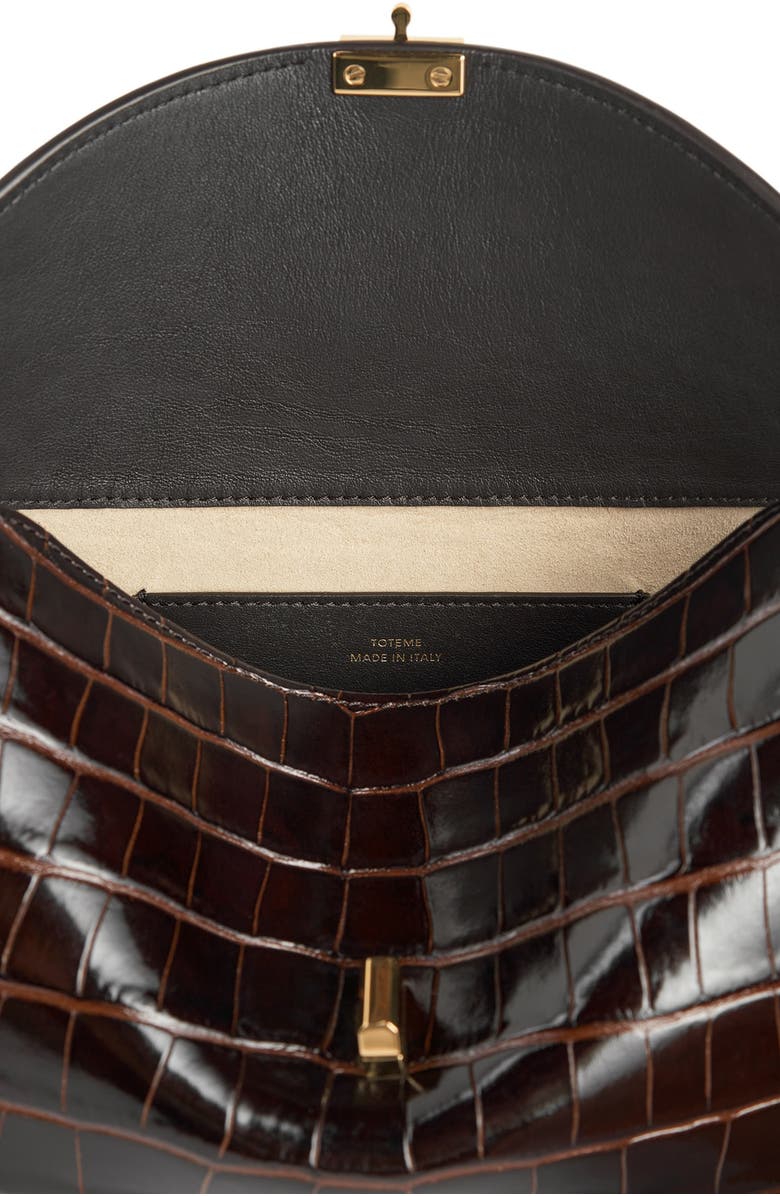 TOTEME T-Lock Croc Embossed Leather Clutch, Alternate, color, Dark Brown