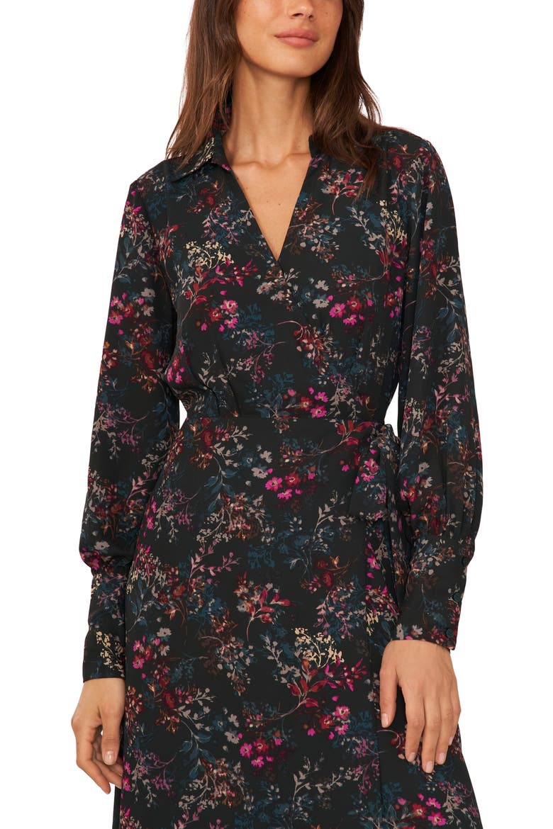 Floral Long Sleeve Wrap Shirtdress, Alternate, color, JUNE BUG