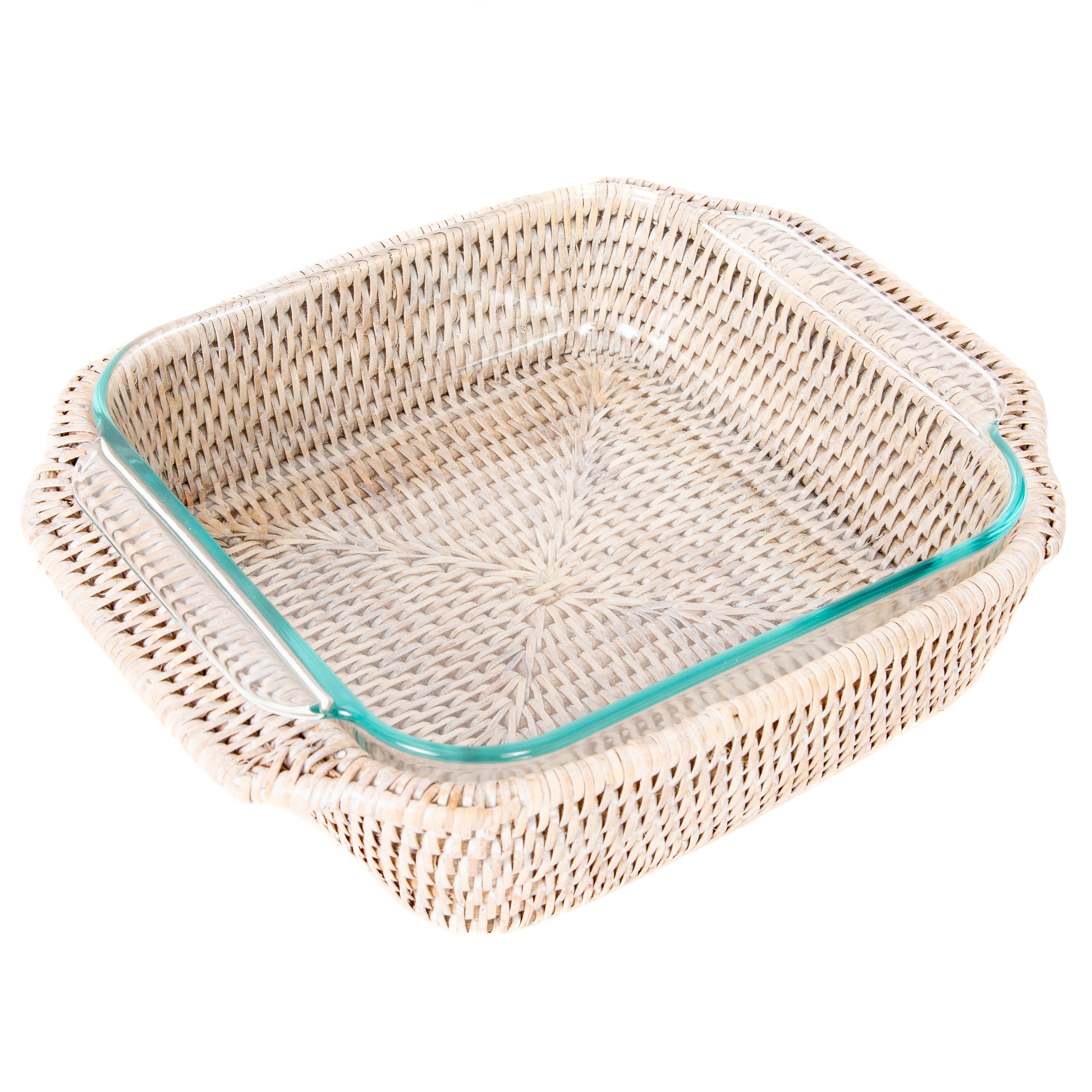 Artifacts Trading Company™ Artifacts Rattan Square Baker Basket, with Pyrex - White Wash