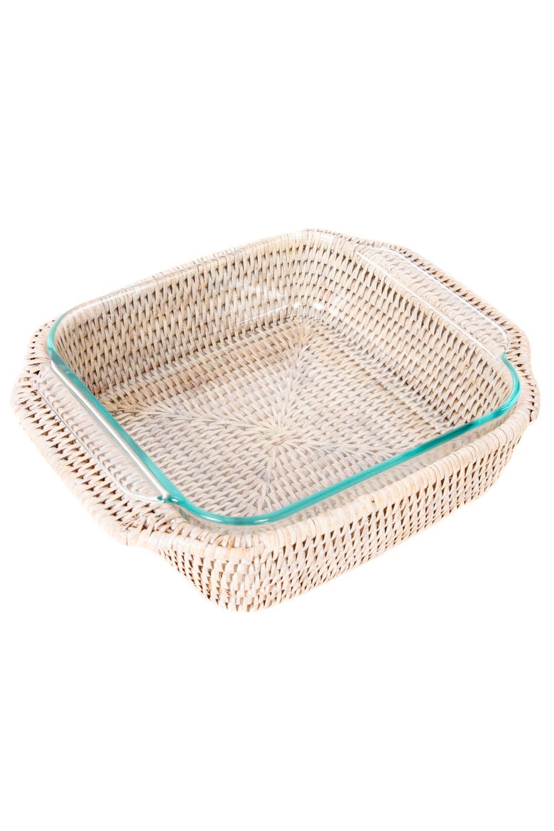Artifacts Rattan Square Baker Basket, with Pyrex, Main, color, White Wash