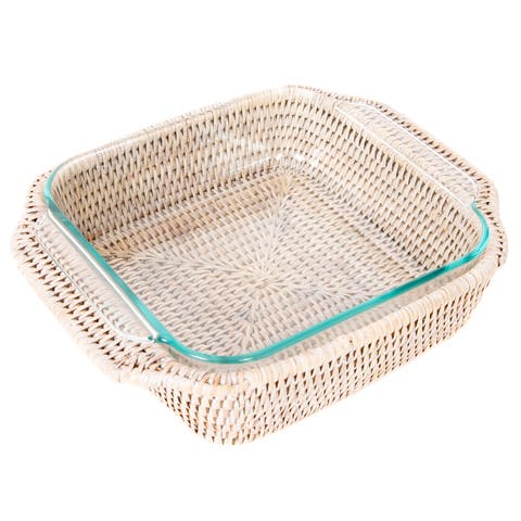 Artifacts Rattan Square Baker Basket, with Pyrex