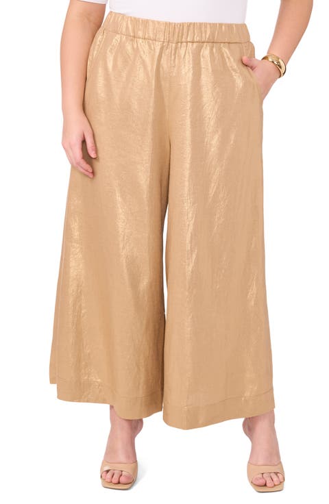 Metallic Wide Leg Pants (Plus)