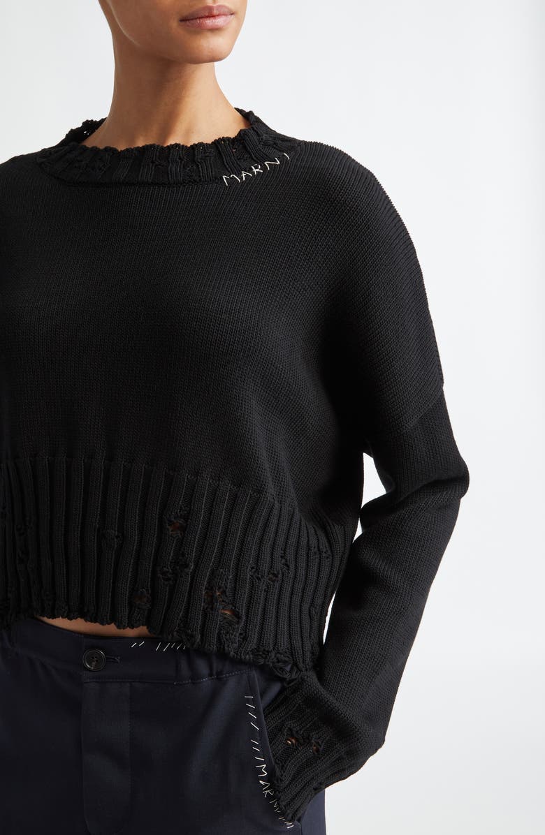 Marni Distressed Cotton Crop Sweater, Alternate, color,