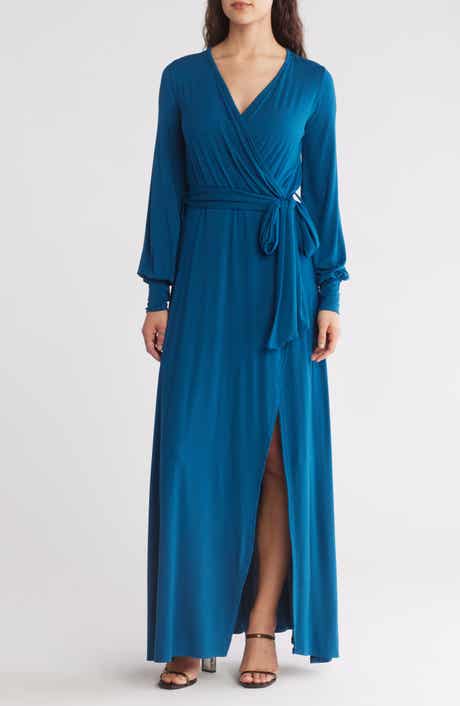 GO COUTURE Long Sleeve Maxi Wrap Dress