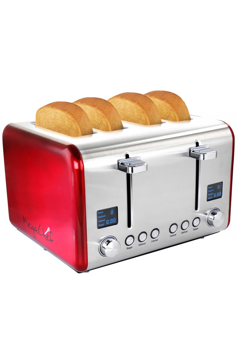 Megachef 4 Slice Toaster in Stainless Steel Red, Main, color,