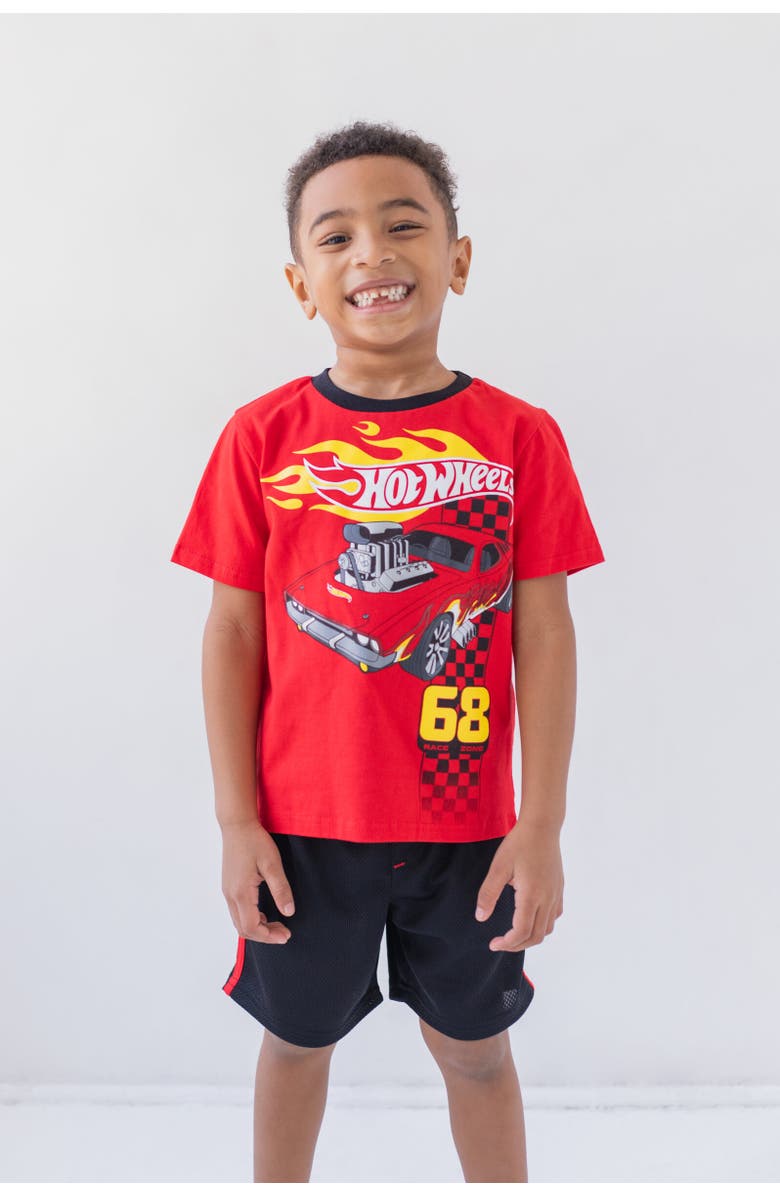 Hot Wheels Silver Foil 2-Piece Short Sleeve Graphic Tee and Shorts Outfit, Alternate, color, Hot Wheels Red