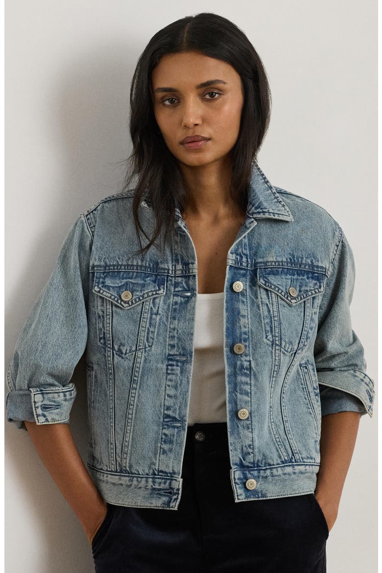 Paizley Rigid Denim Trucker Jacket, Alternate, color, ODWIN WASH BLUE