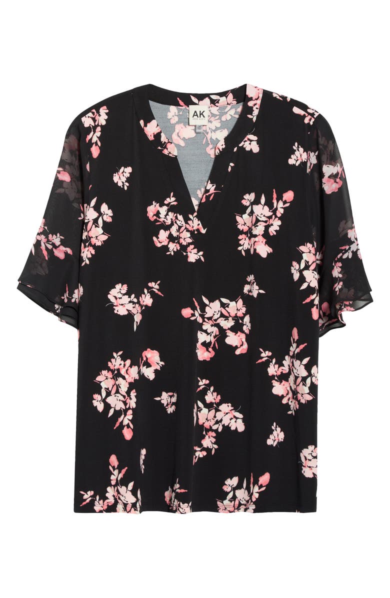 AK ANNE KLEIN Ruffle Sleeve Top, Alternate, color, Anne Black Multi